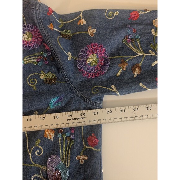 VTG Quacker Factory Artsy Demin Embroidered Garden Shacket Shirt Sz XS - Picture 5 of 12